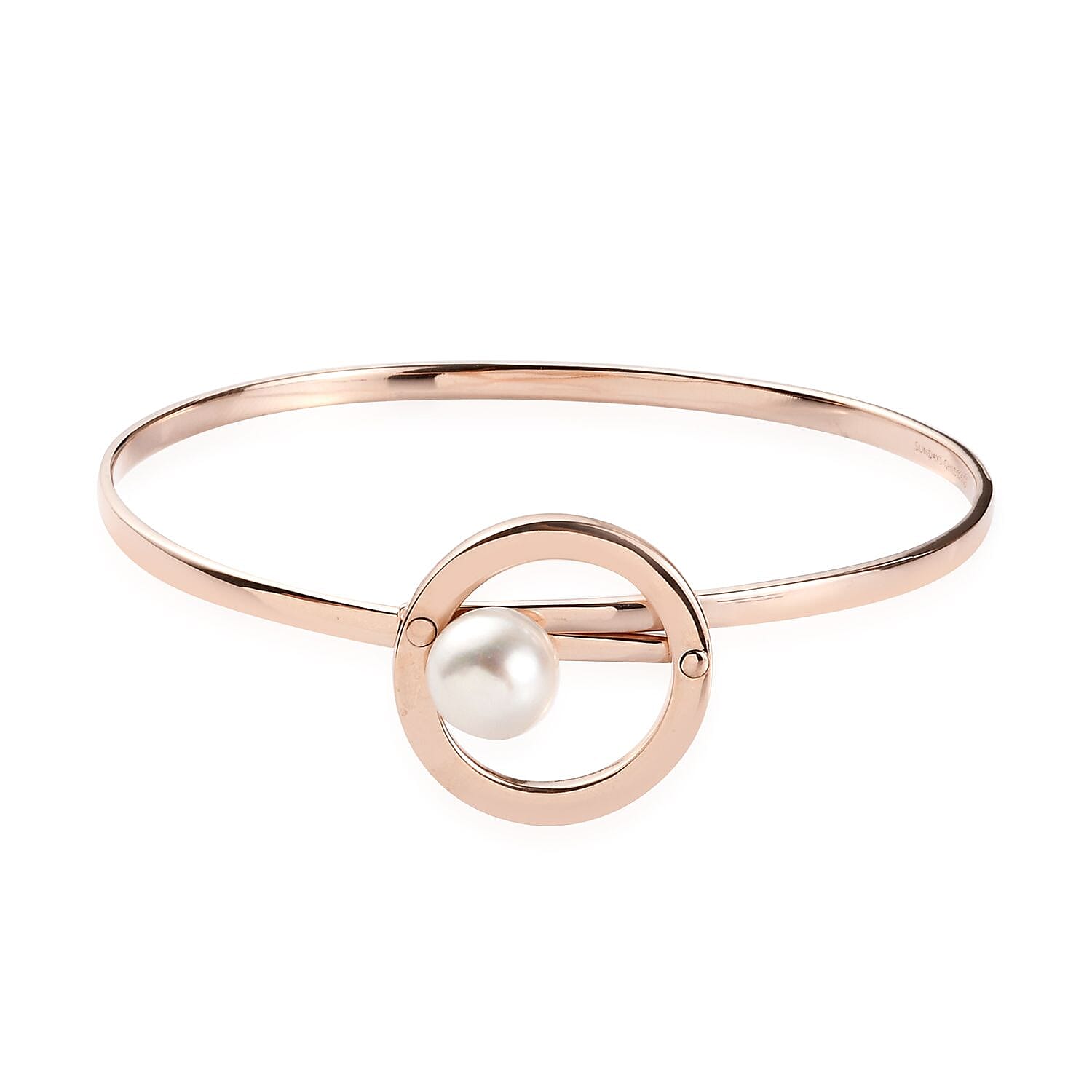 Sundays Child - Freshwater Pearl Bangle (Size 7.5) in Rose Gold Overlay Sterling Silver Silver Wt 15.41 Grams