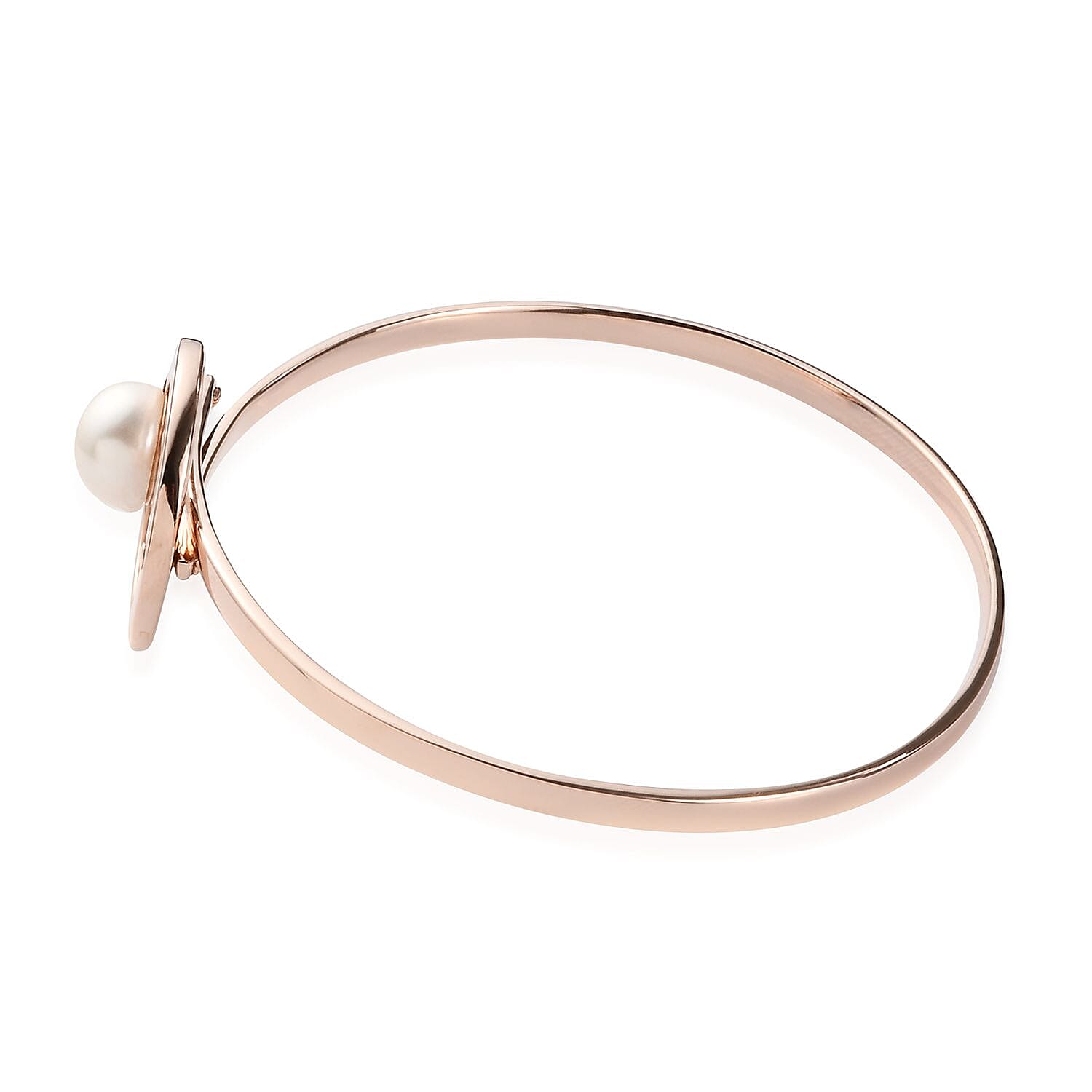 Sundays Child - Freshwater Pearl Bangle (Size 7.5) in Rose Gold Overlay Sterling Silver Silver Wt 15.41 Grams