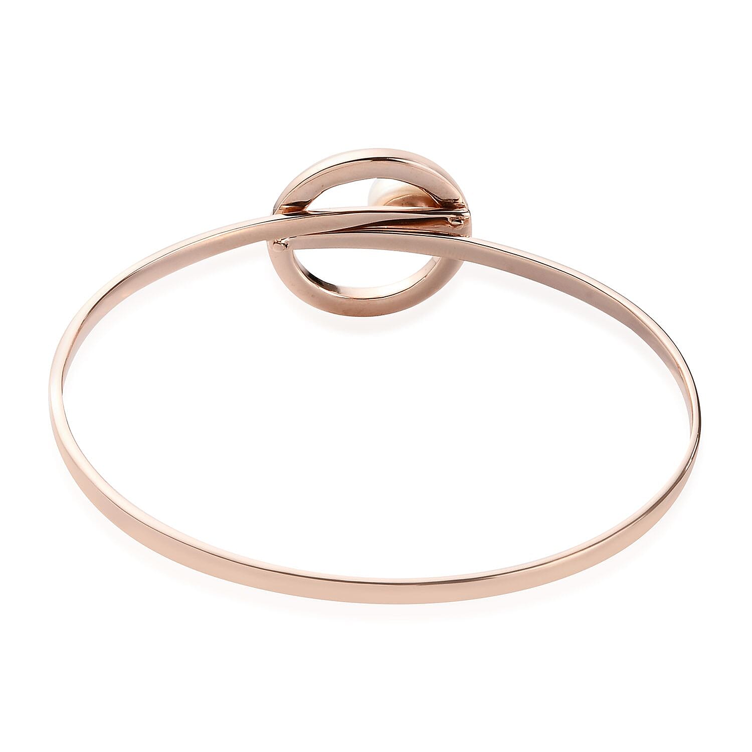 Sundays Child - Freshwater Pearl Bangle (Size 7.5) in Rose Gold Overlay Sterling Silver Silver Wt 15.41 Grams