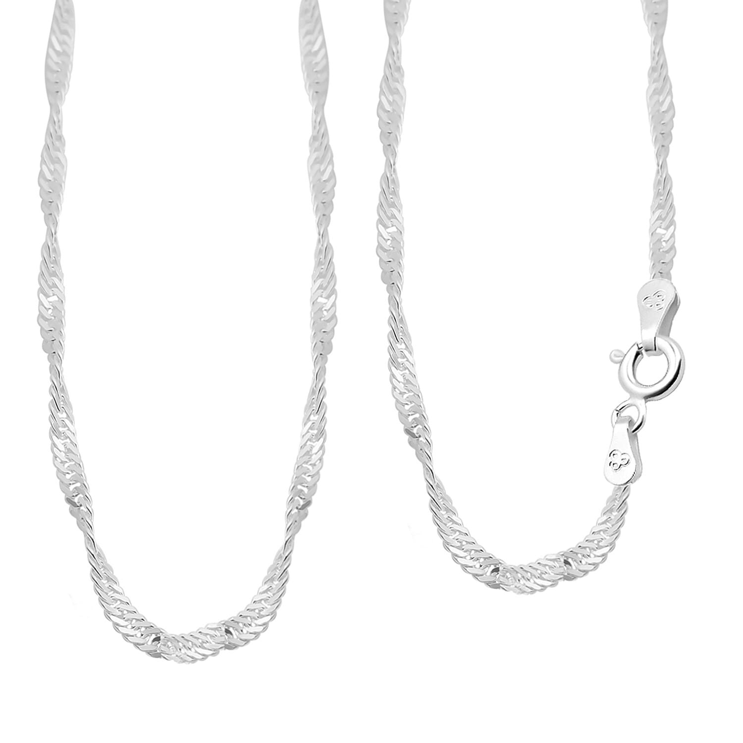 Sterling Silver Twisted Curb Chain (Size 24) With Spring Ring Clasp