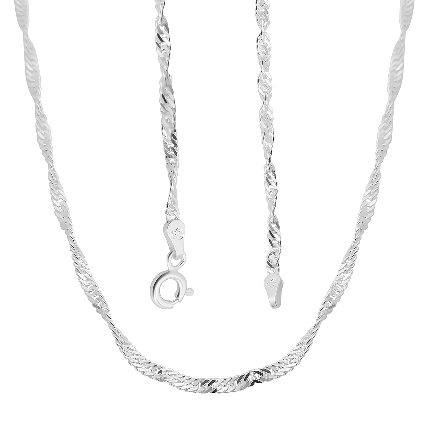 Sterling Silver Twisted Curb Chain (Size 24) With Spring Ring Clasp