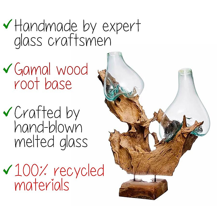 Jardin de Bali - Drinking Glass Vase On Wood Two Glass Stand on Wooden Sculpture