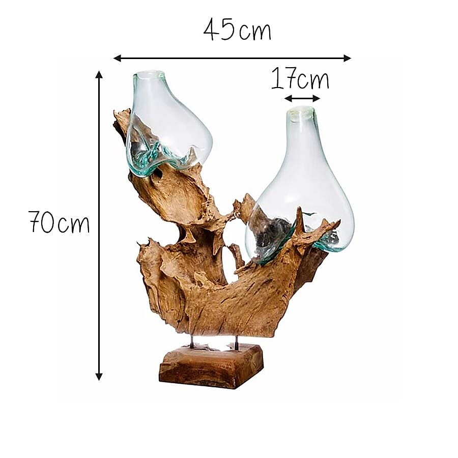 Jardin de Bali - Drinking Glass Vase On Wood Two Glass Stand on Wooden Sculpture