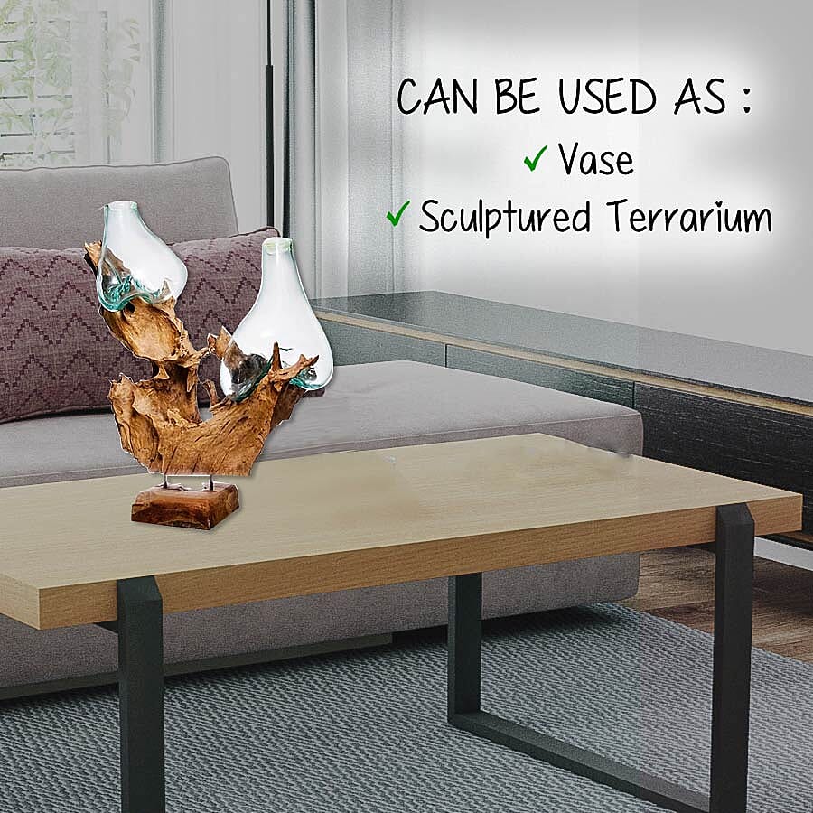 Jardin de Bali - Drinking Glass Vase On Wood Two Glass Stand on Wooden Sculpture