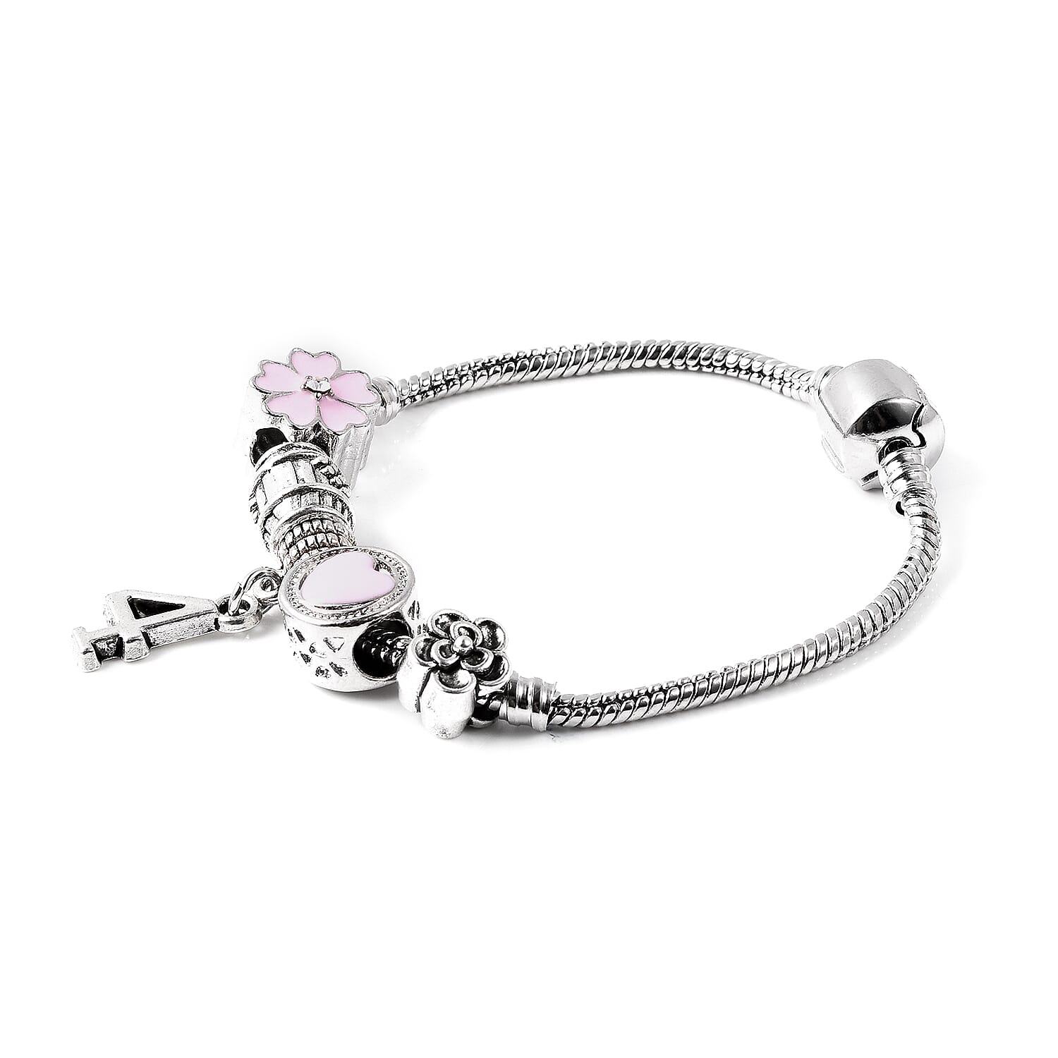 Children Happy 4 Birthday Charms Bracelet in White Austrian Crystal Size 6.5 with Silver Tone