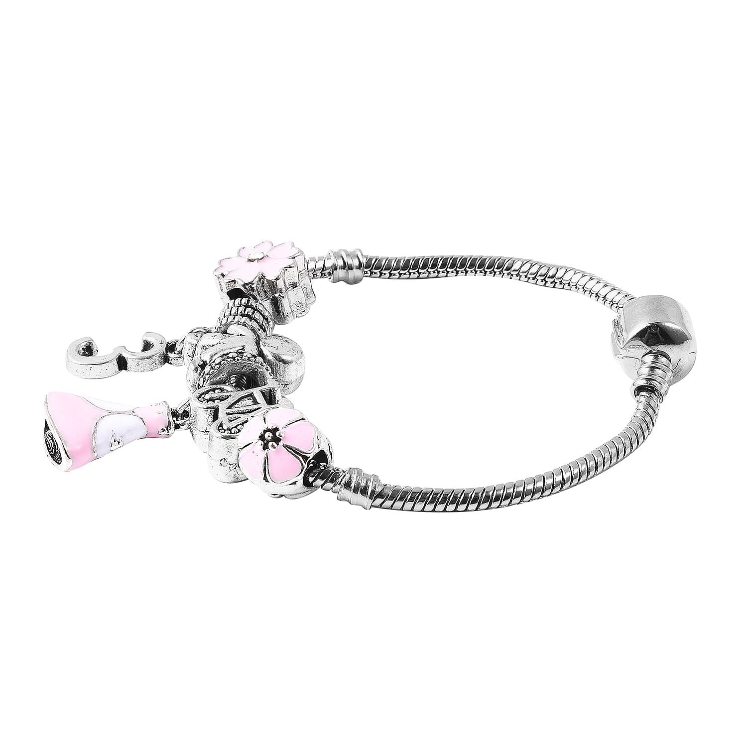 Children Happy 3 Birthday Charms Bracelet in White Austrian Crystal Size 6.5 Inch with Silver Tone