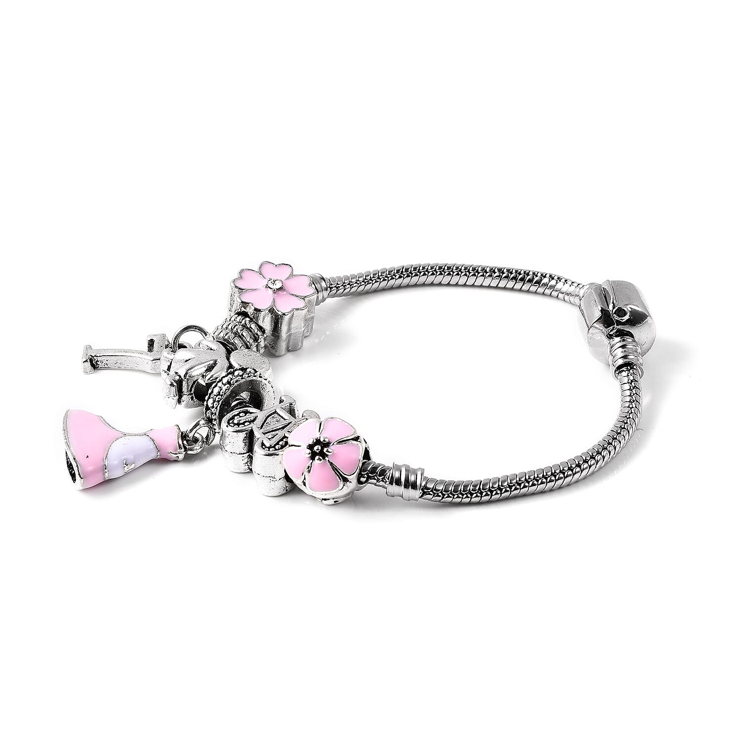 Children Happy 7 Birthday Charms Bracelet in White Austrian Crystal Size 6.5 with Silver Tone