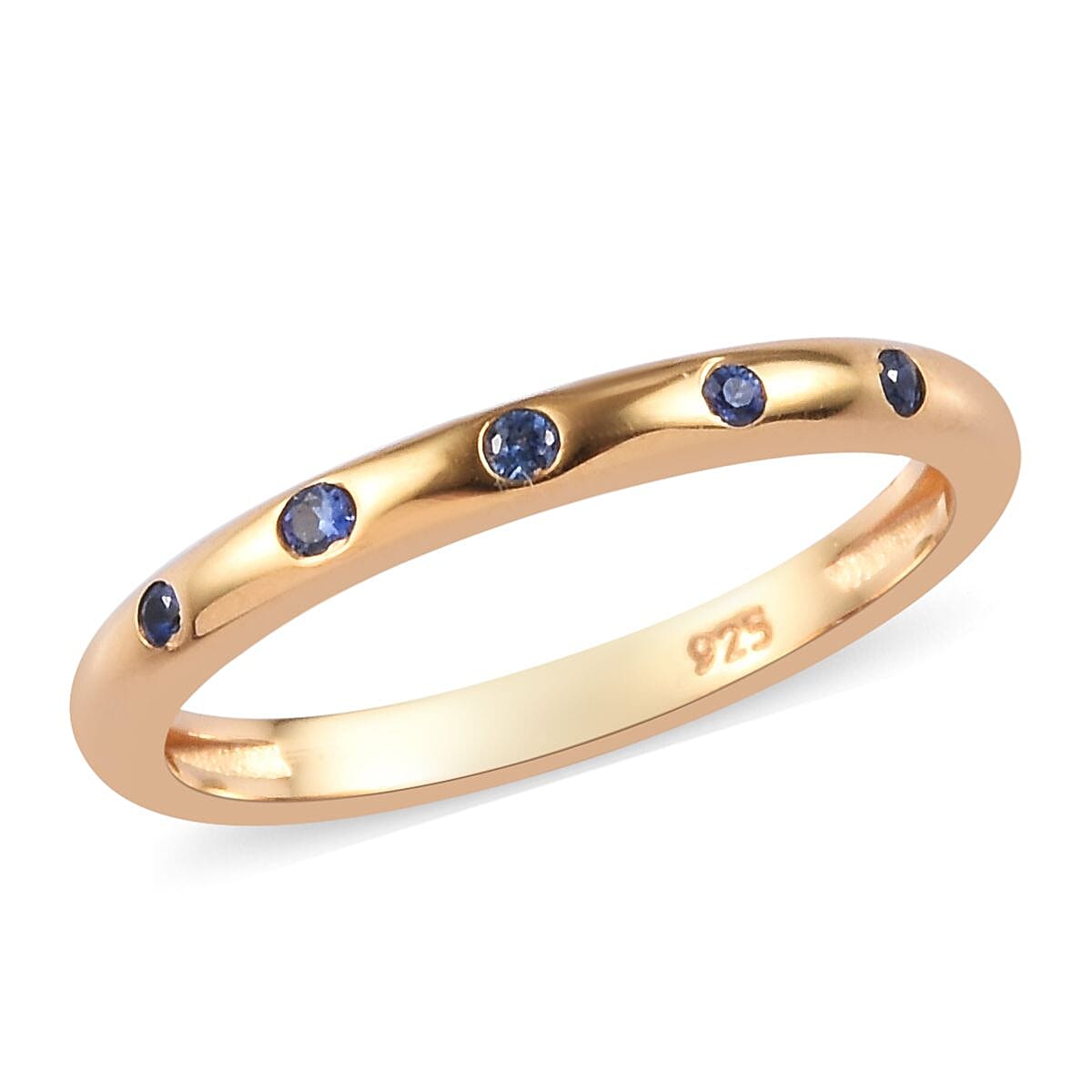 Royal Ceylon Sapphire Band Ring in 14K Gold Overlay Sterling Silver 0.10 Ct.
