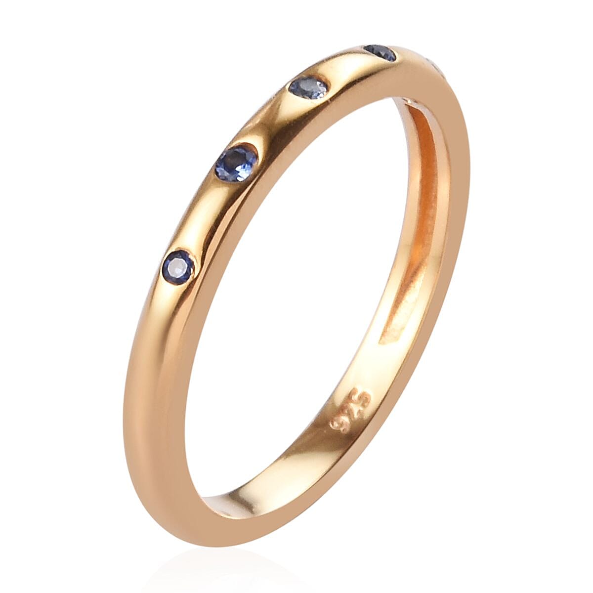 Royal Ceylon Sapphire Band Ring in 14K Gold Overlay Sterling Silver 0.10 Ct.