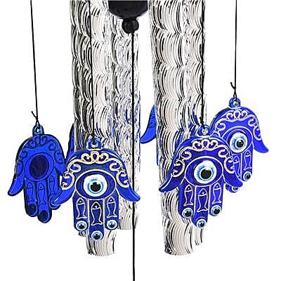 Hamsa (The Palm) and Evil Eye Wind Chime (Size 13x81cm) - Silver