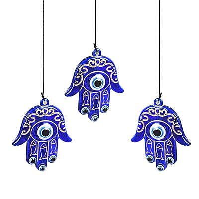 Hamsa (The Palm) and Evil Eye Wind Chime (Size 13x81cm) - Silver