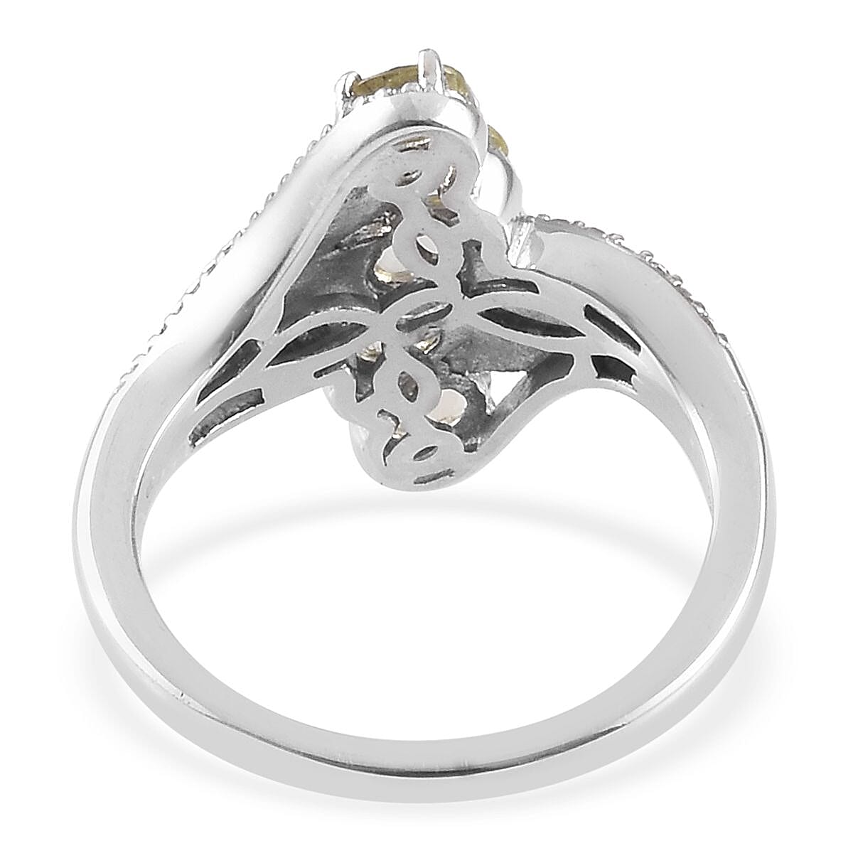 AA Madagascar Yellow Apatite and Natural Cambodian Zircon Crossover Ring in Platinum Overlay Sterling Silver 1.158 Ct.