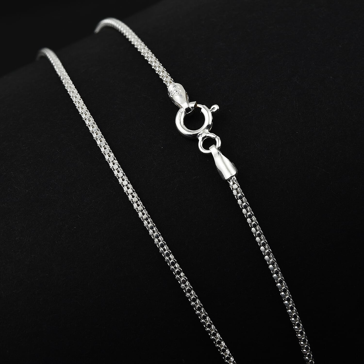 Sterling Silver Mirror Popcorn Chain (Size 16) with Spring Ring Clasp