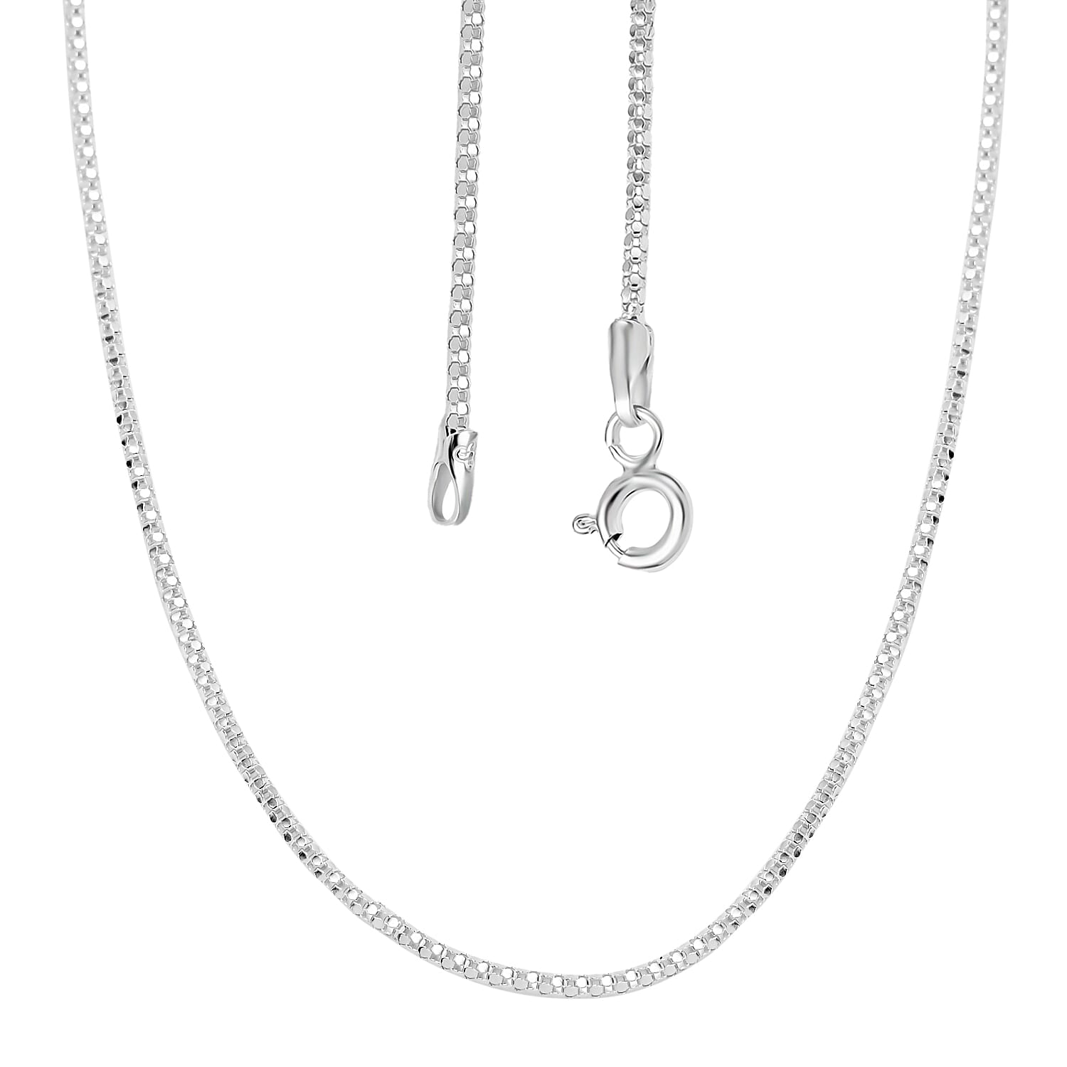 Sterling Silver Mirror Popcorn Chain (Size 16) with Spring Ring Clasp