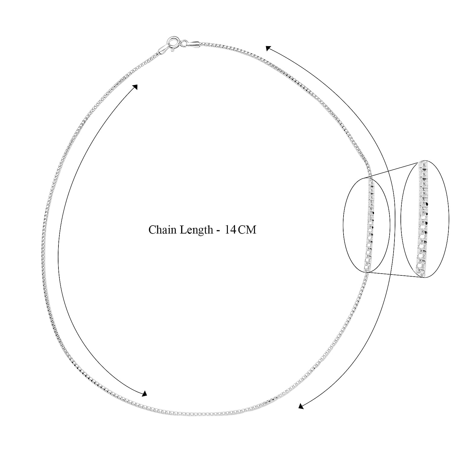 Sterling Silver Mirror Popcorn Chain (Size 16) with Spring Ring Clasp