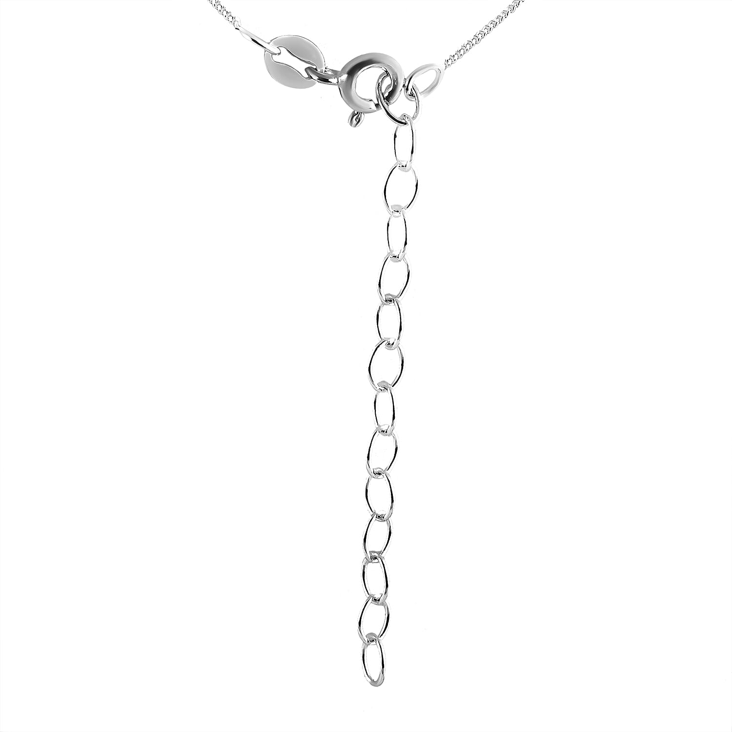 Sterling Silver Curb Chain (Size 16-2 Inch Ext.) with Spring Ring Clasp.