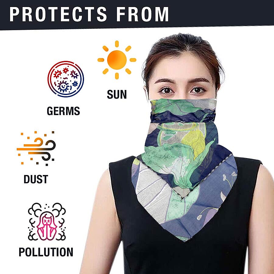 2 in 1 Flower Pattern Chiffon Soft Feel Scarf and Protective Face Mask (Size 45x45 Cm) - Blue