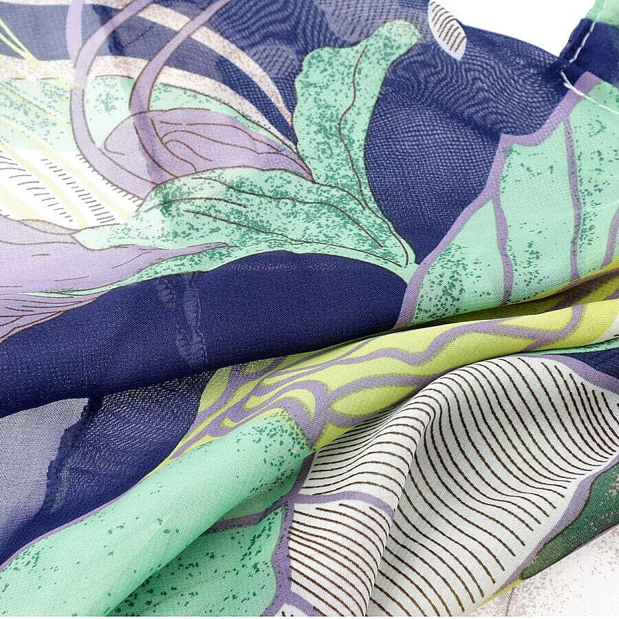 2 in 1 Flower Pattern Chiffon Soft Feel Scarf and Protective Face Mask (Size 45x45 Cm) - Blue