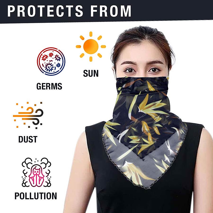2 in 1 Flower Pattern Chiffon Soft Feel Scarf and Protective Face Mask (Size 45x45 Cm) - Navy