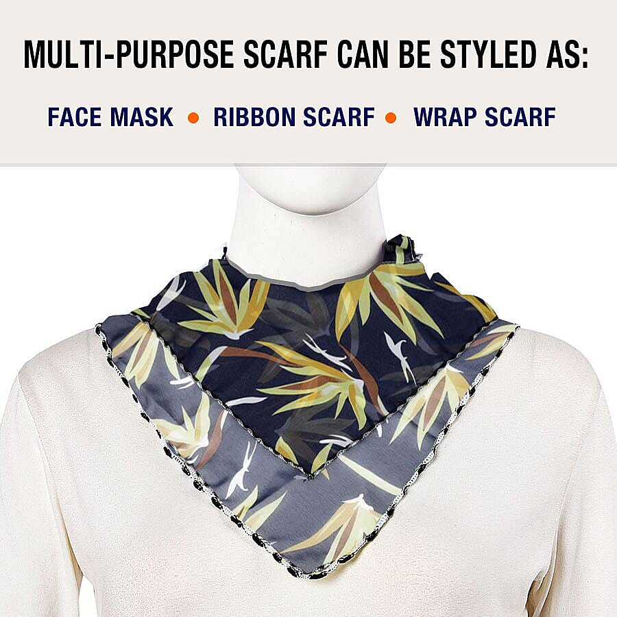 2 in 1 Flower Pattern Chiffon Soft Feel Scarf and Protective Face Mask (Size 45x45 Cm) - Navy