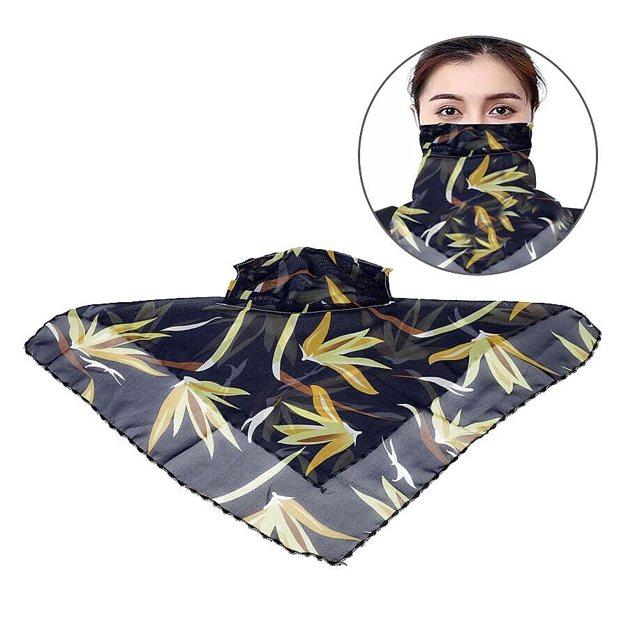2 in 1 Flower Pattern Chiffon Soft Feel Scarf and Protective Face Mask (Size 45x45 Cm) - Navy