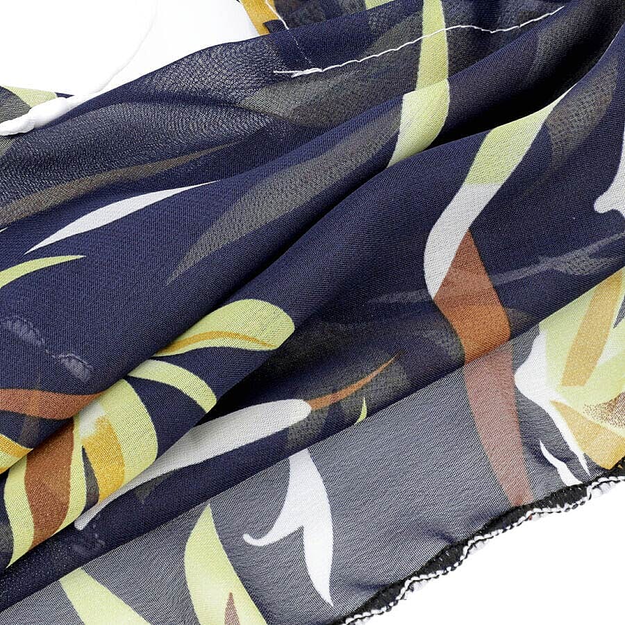 2 in 1 Flower Pattern Chiffon Soft Feel Scarf and Protective Face Mask (Size 45x45 Cm) - Navy