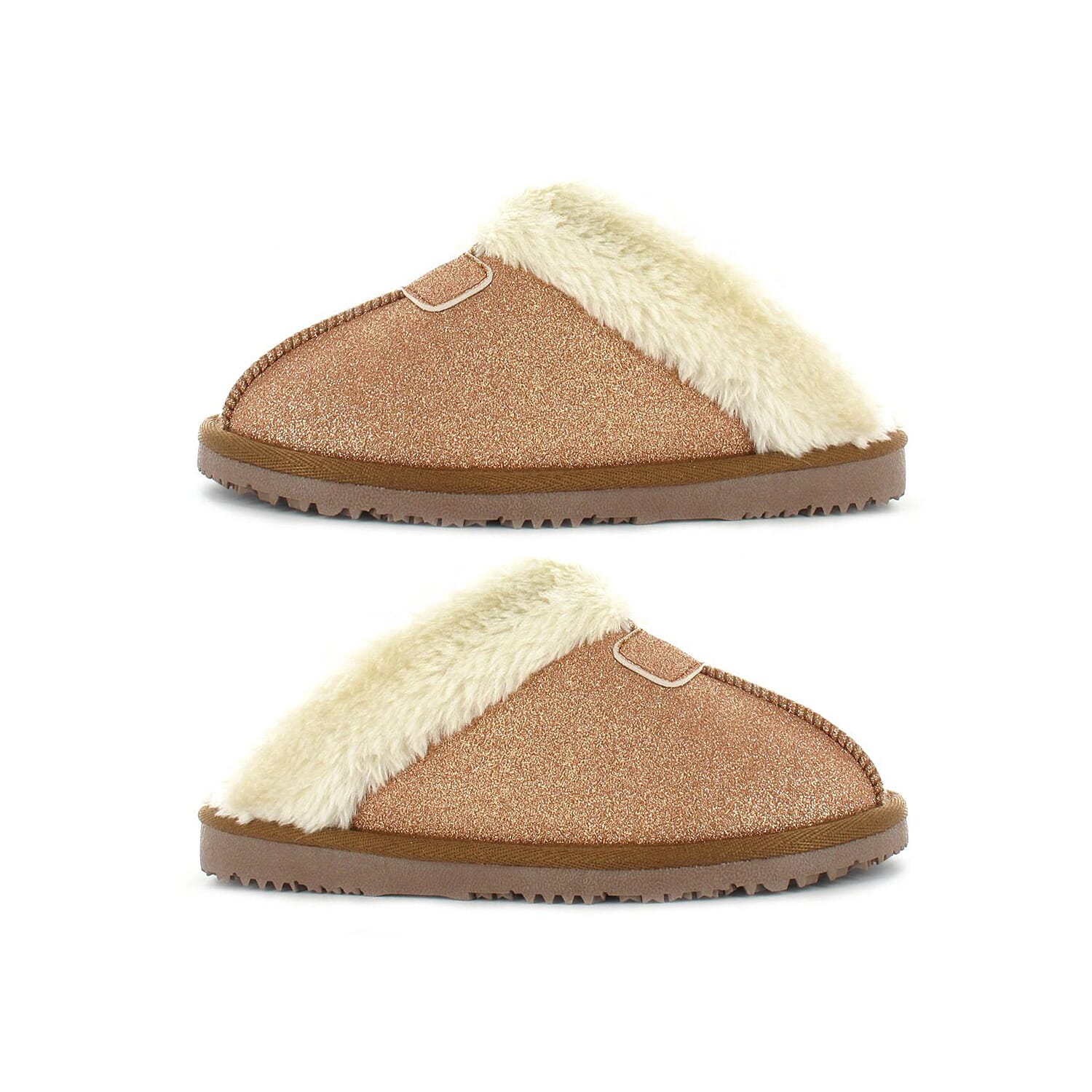 Ella Sparkle Supersoft Faux Fur Mule Slipper (Size 3) - Rose Gold
