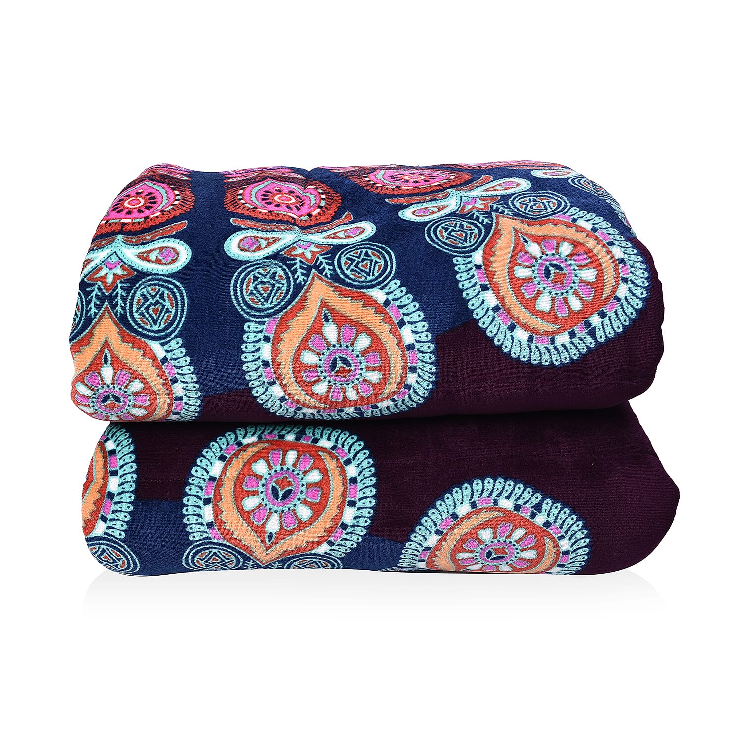 Set of 3 - Microflannel Mandala Printed Comforter in King Size with Sherpa Lining with 2 Sherpa Pillowcases - Purple and Multi Colour - (230cm x 250cm)