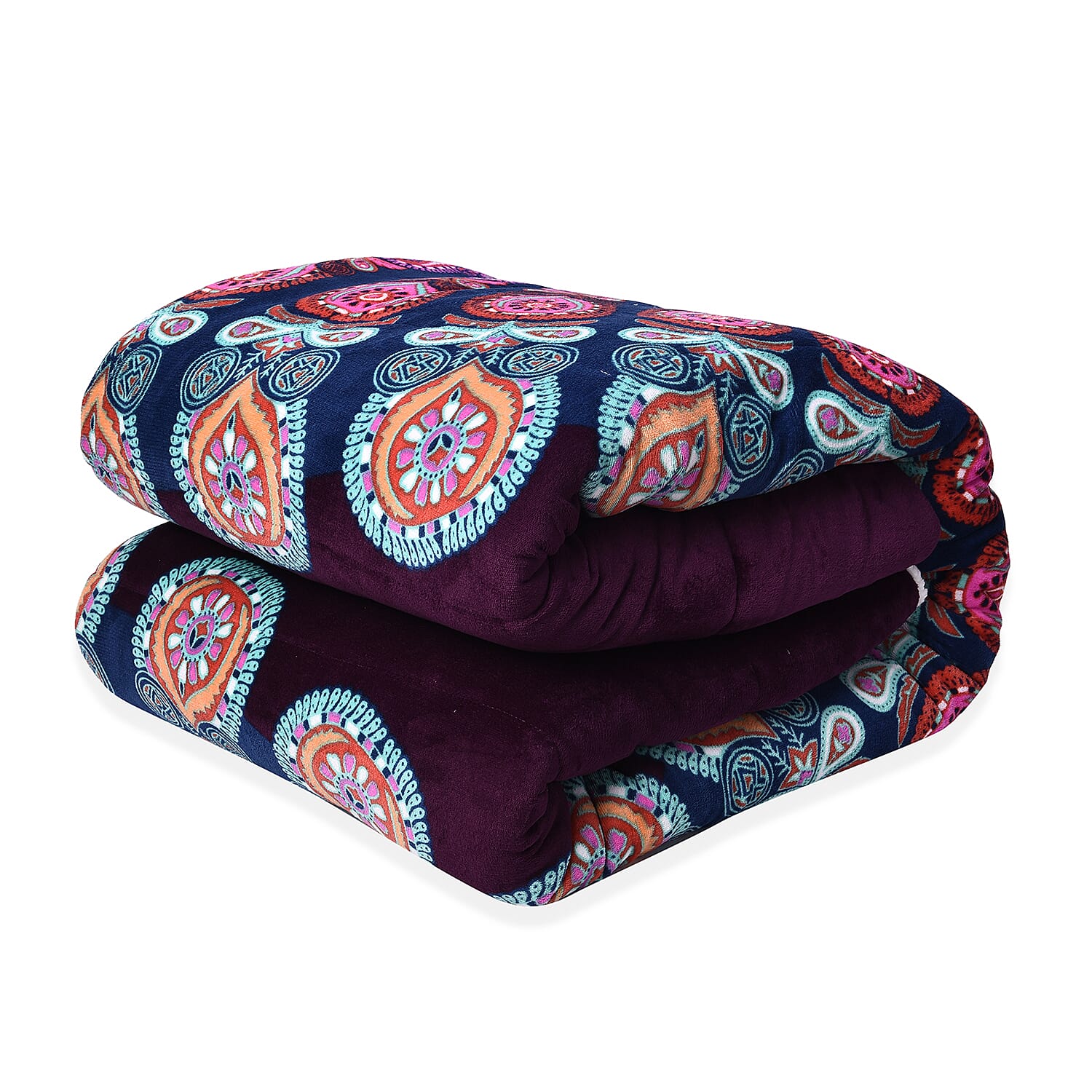 Set of 3 - Microflannel Mandala Printed Comforter in King Size with Sherpa Lining with 2 Sherpa Pillowcases - Purple and Multi Colour - (230cm x 250cm)