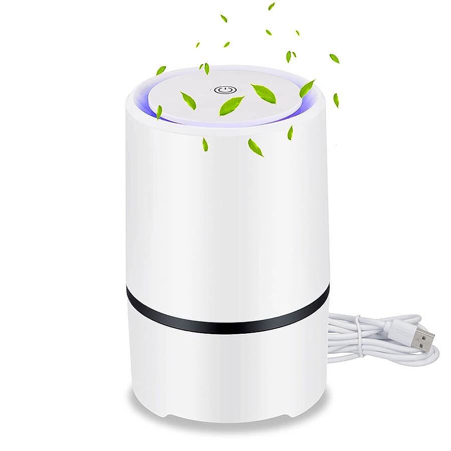 Portable Mini Air Purifier with HEPA & Activated Carbon Filter (Size 12.5x12.5x19.4cm) - White