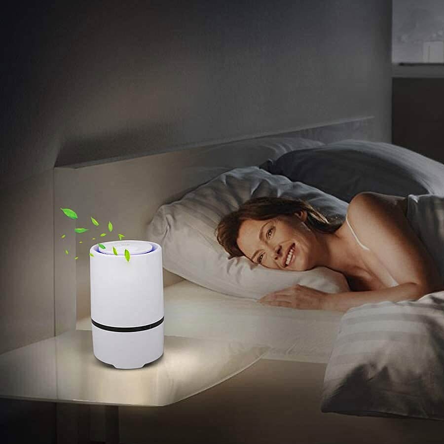 Portable Mini Air Purifier with HEPA & Activated Carbon Filter (Size 12.5x12.5x19.4cm) - White