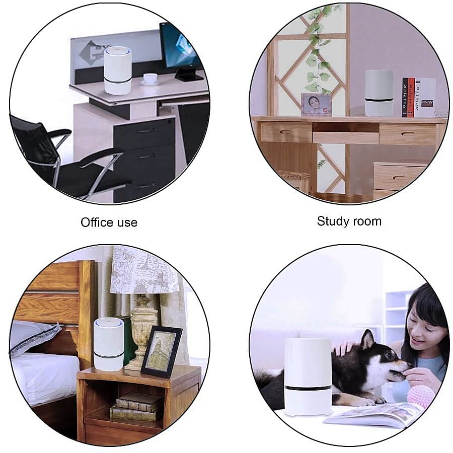 Portable Mini Air Purifier with HEPA & Activated Carbon Filter (Size 12.5x12.5x19.4cm) - White