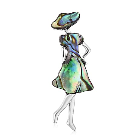 Abalone Shell Girl Brooch in Silver Tone