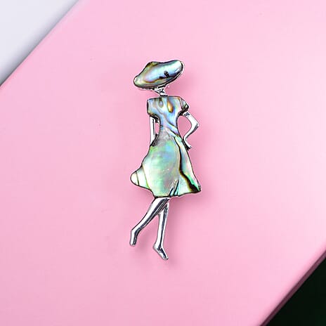 Abalone Shell Girl Brooch in Silver Tone