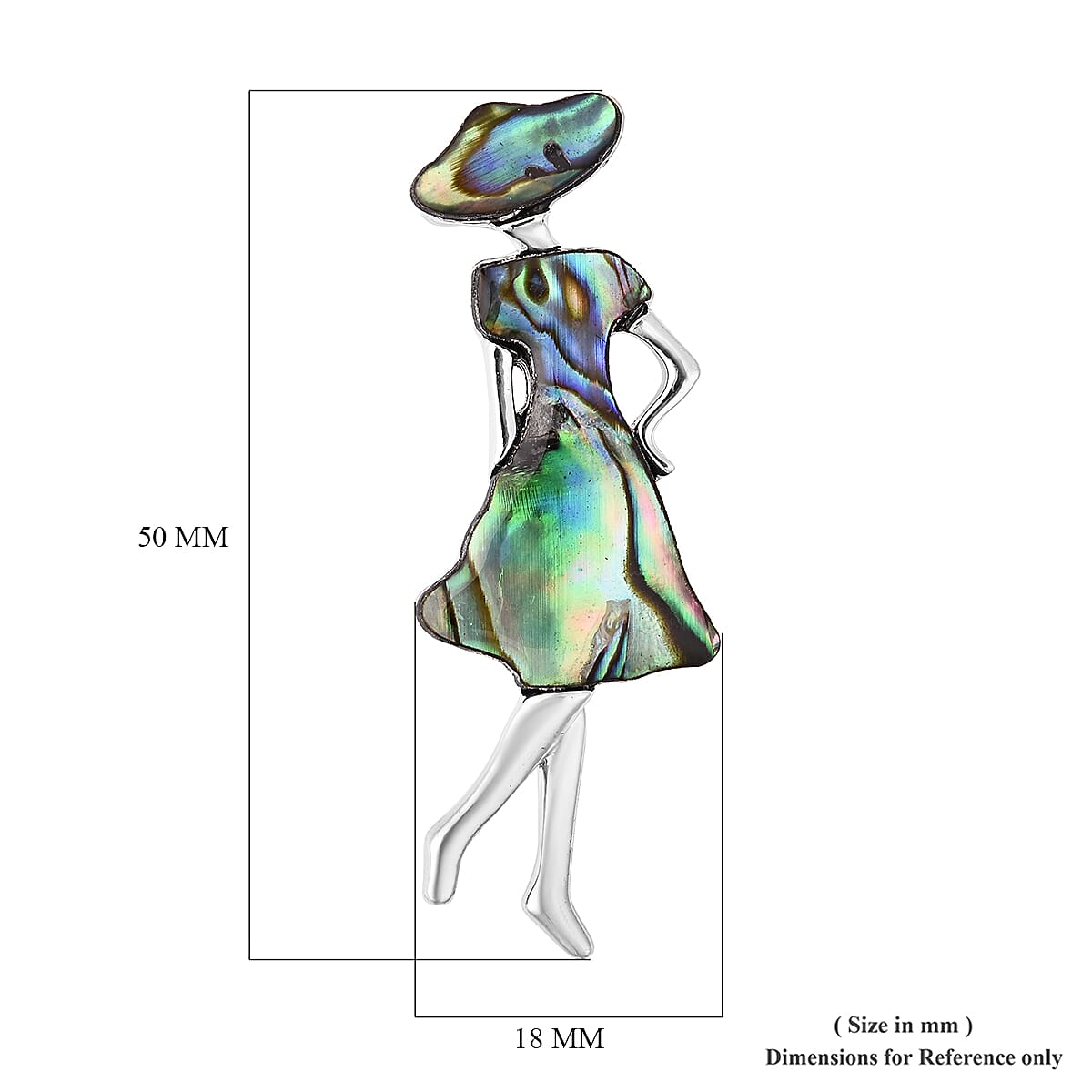 Abalone Shell Girl Brooch in Silver Tone