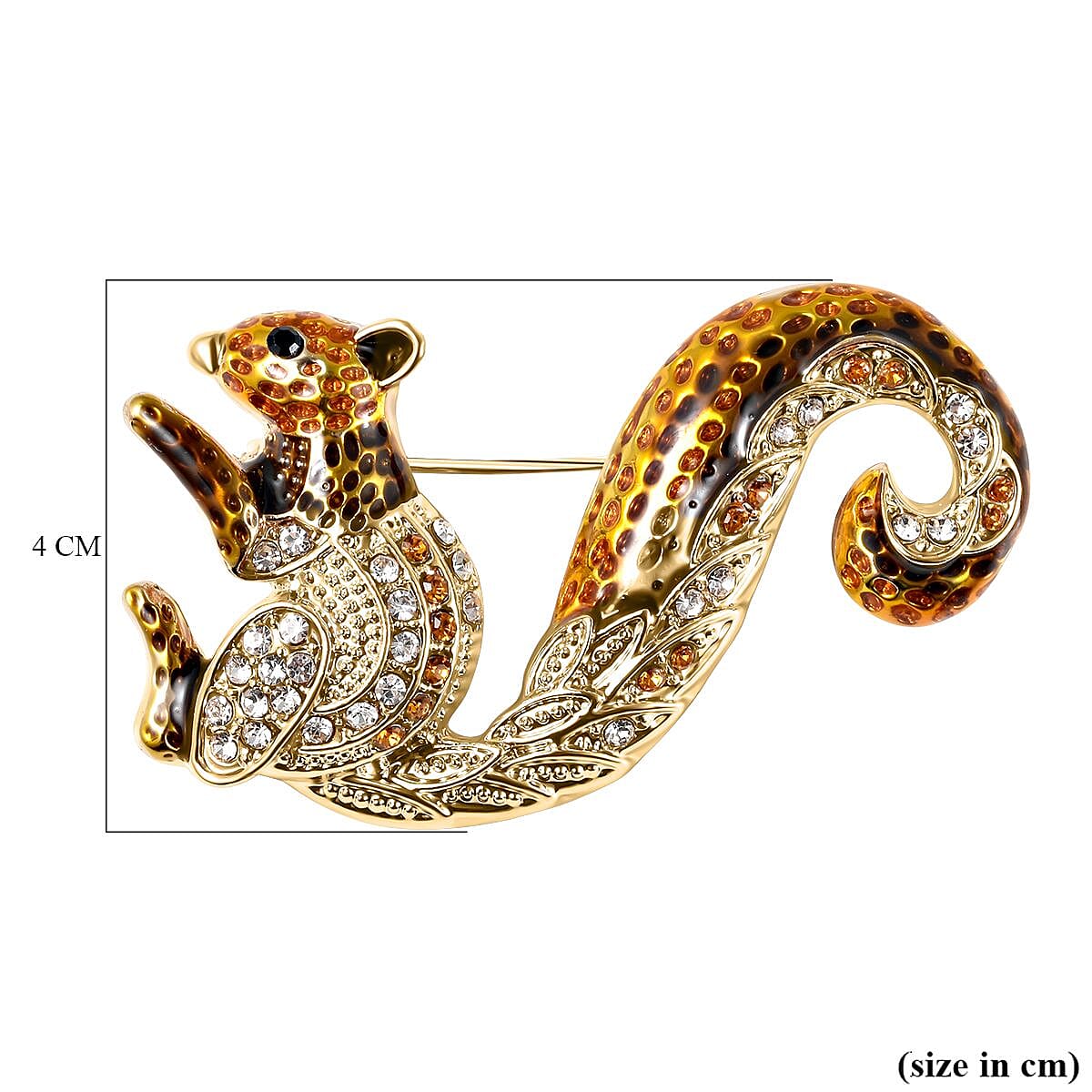 Multi Colour Austrian Crystal Enamelled Squirrel Brooch in Yellow Gold Tone