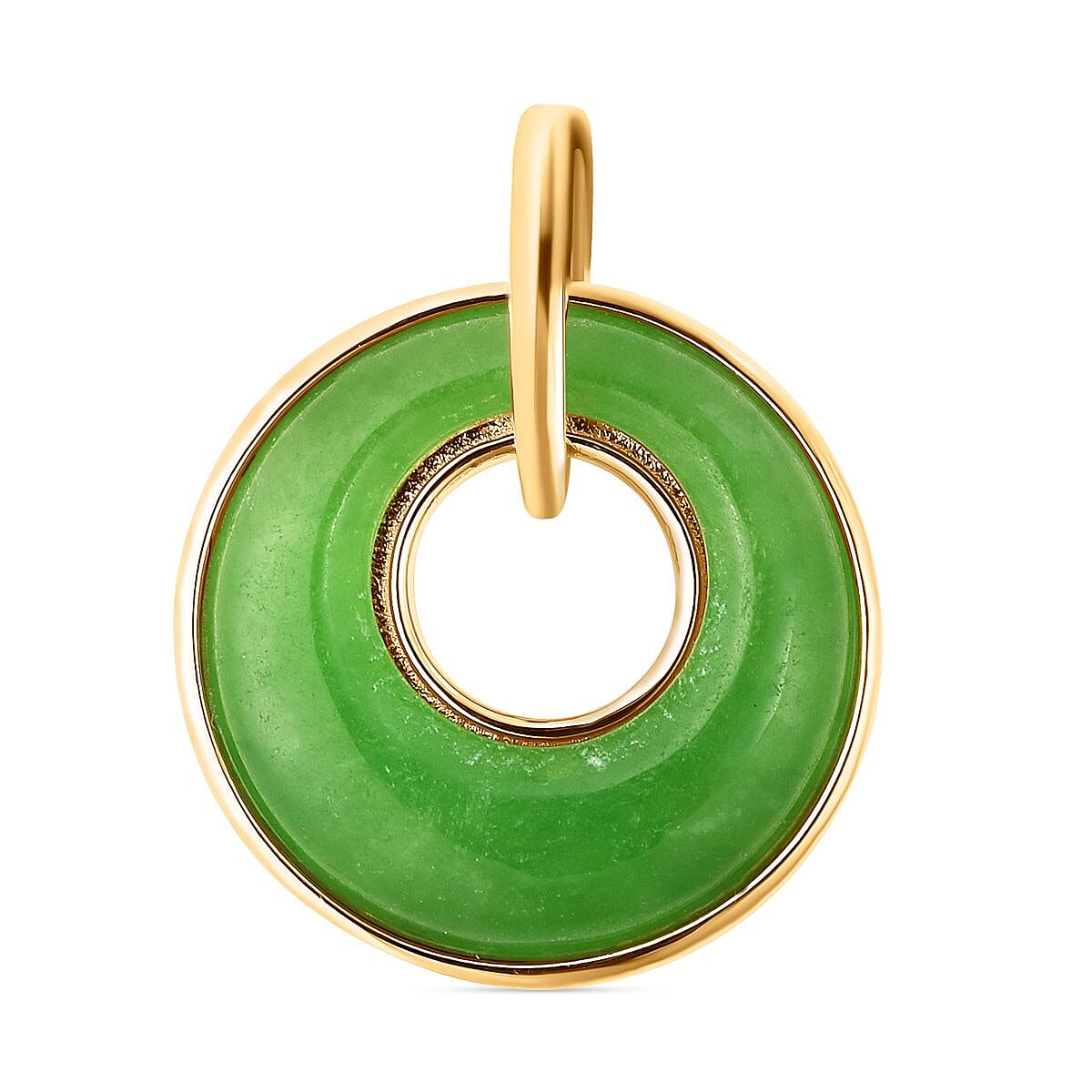 Green Jade Disc Pendant in Yellow Gold Overlay Sterling Silver 9.50 Ct.