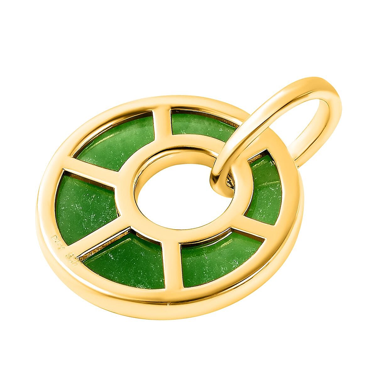 Green Jade Disc Pendant in Yellow Gold Overlay Sterling Silver 9.50 Ct.