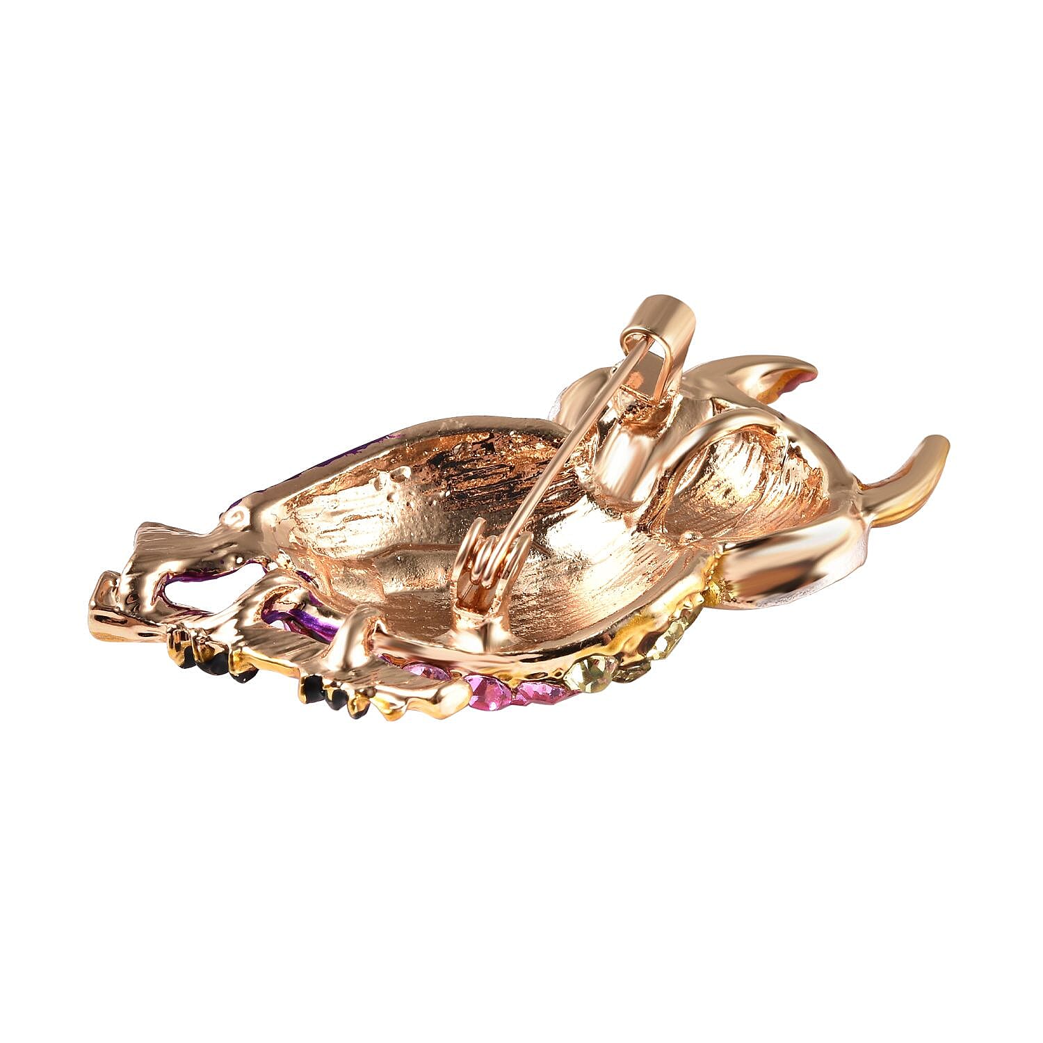 Multi Colour Austrian Owl Crystal Brooch in Gold Tone