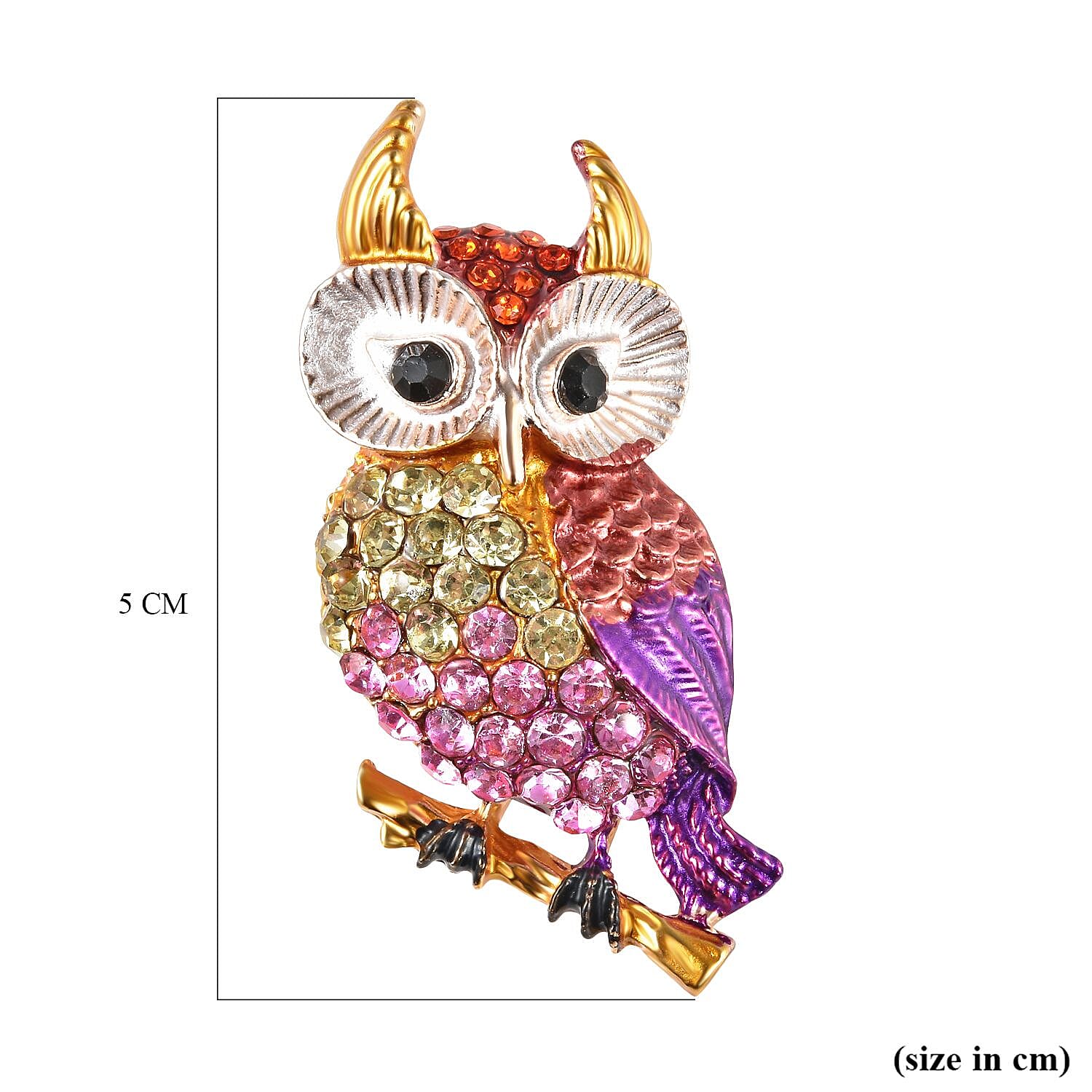 Multi Colour Austrian Owl Crystal Brooch in Gold Tone