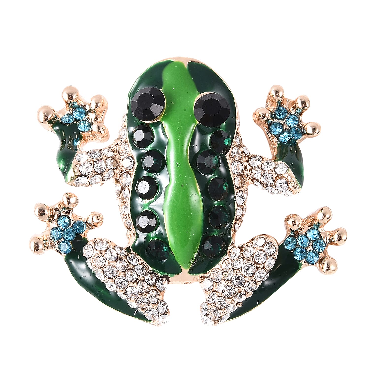 Multi Colour Austrian Crystal Enamelled Frog Brooch in Gold Tone