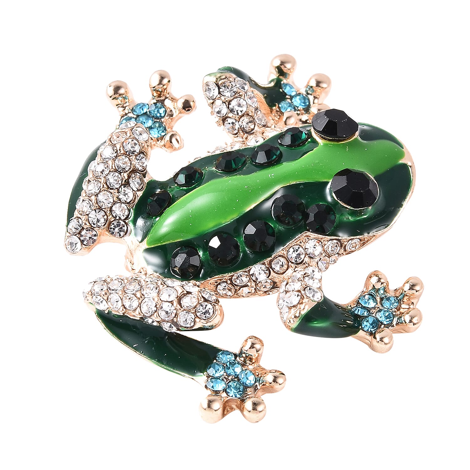 Multi Colour Austrian Crystal Enamelled Frog Brooch in Gold Tone