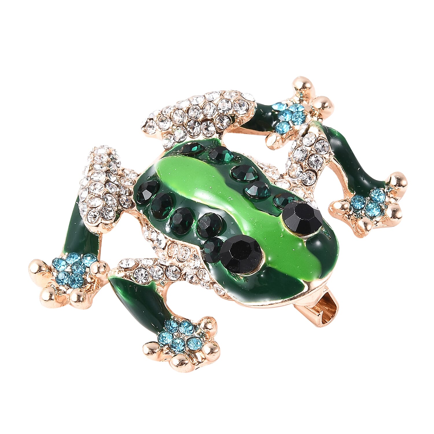 Multi Colour Austrian Crystal Enamelled Frog Brooch in Gold Tone