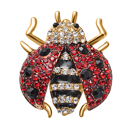 Multi Colour Austrian Crystal Enamelled Ladybird Brooch in Gold Tone