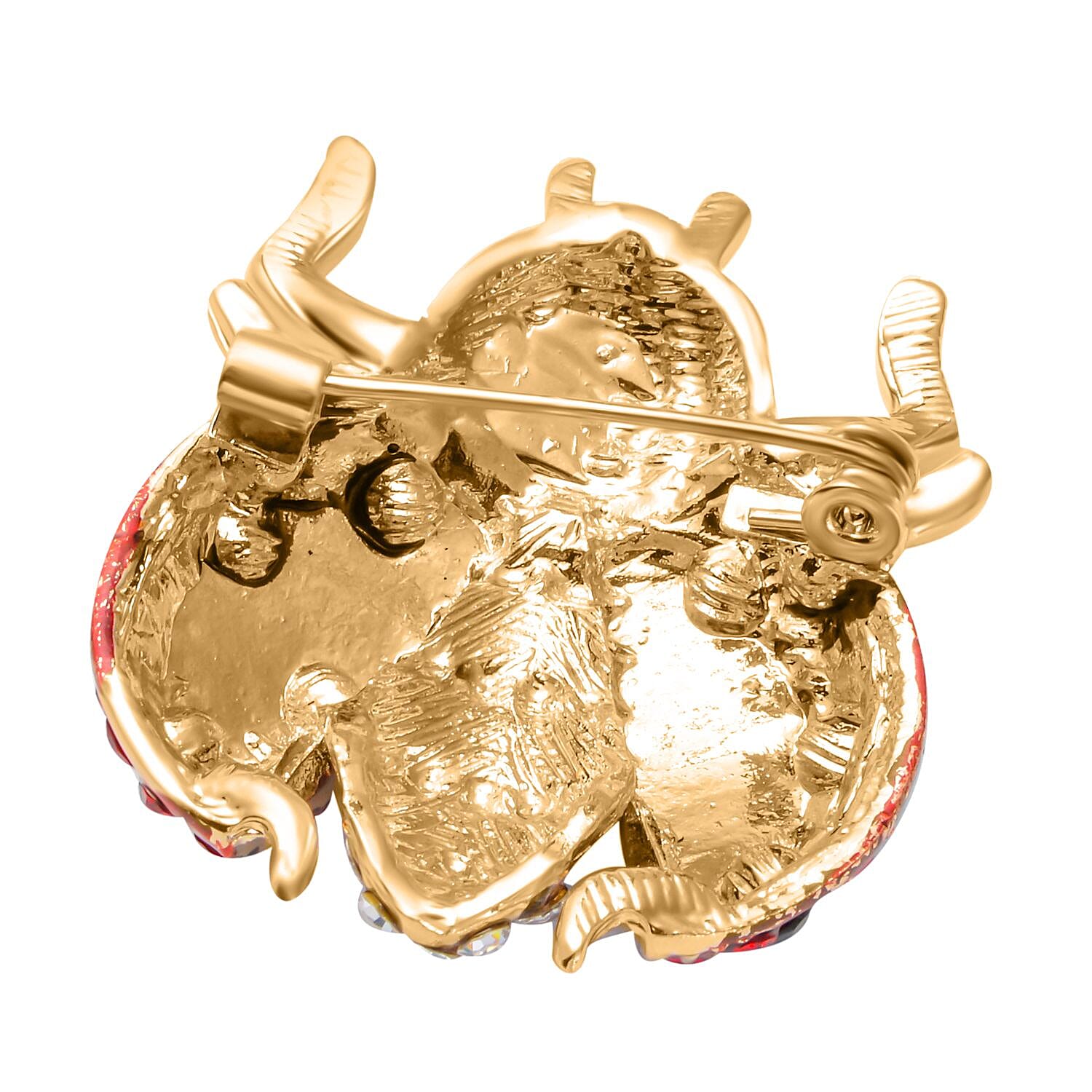 Multi Colour Austrian Crystal Enamelled Ladybird Brooch in Gold Tone