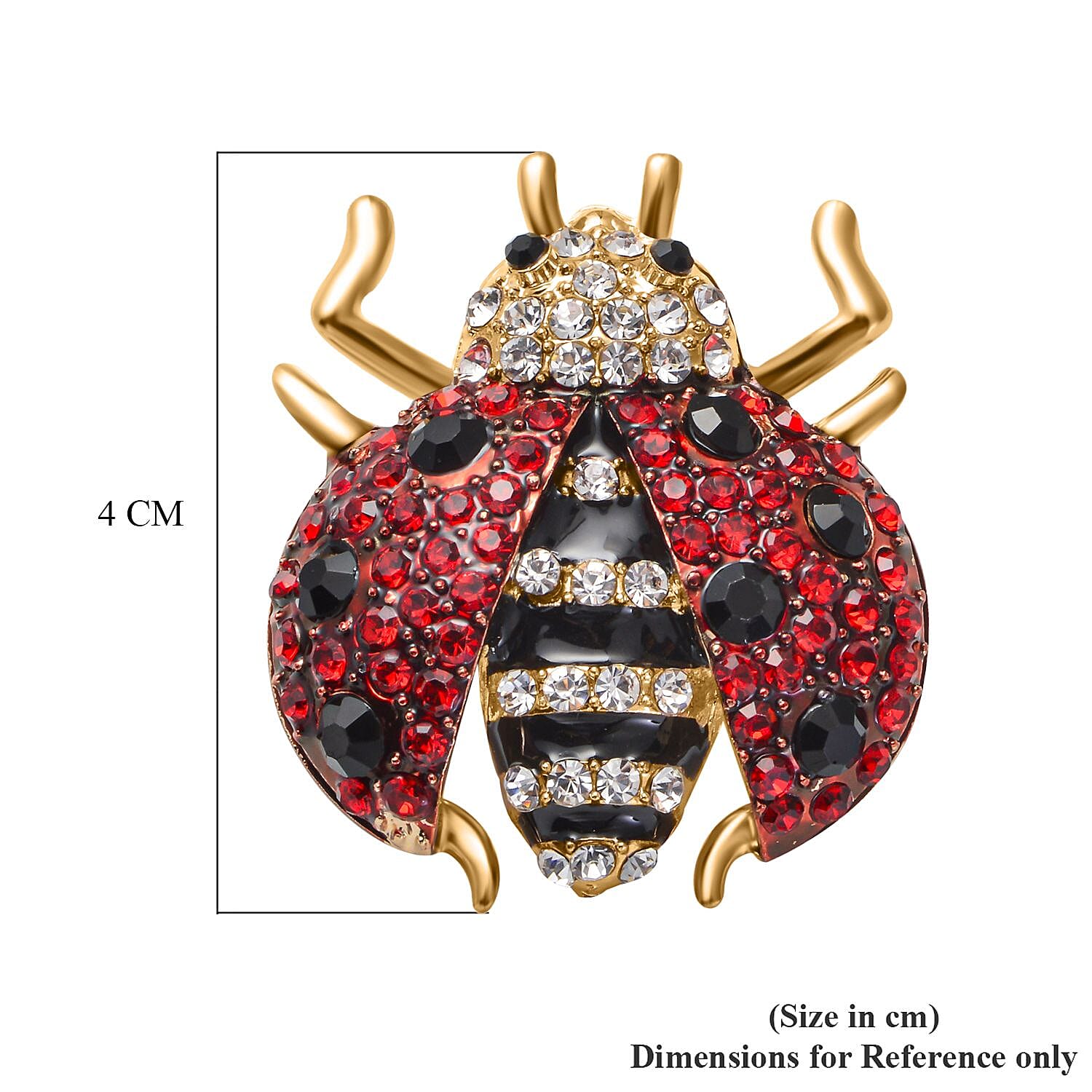 Multi Colour Austrian Crystal Enamelled Ladybird Brooch in Gold Tone