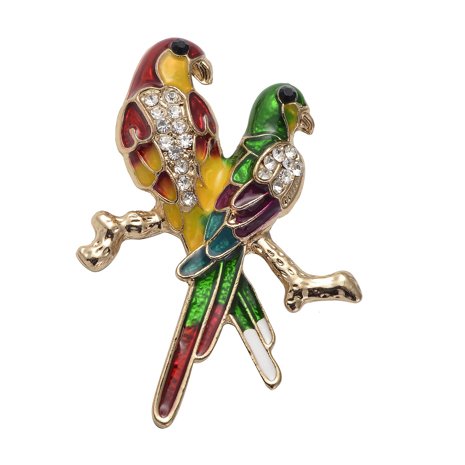 Black and White Austrian Crystal Enamelled Love Bird Brooch