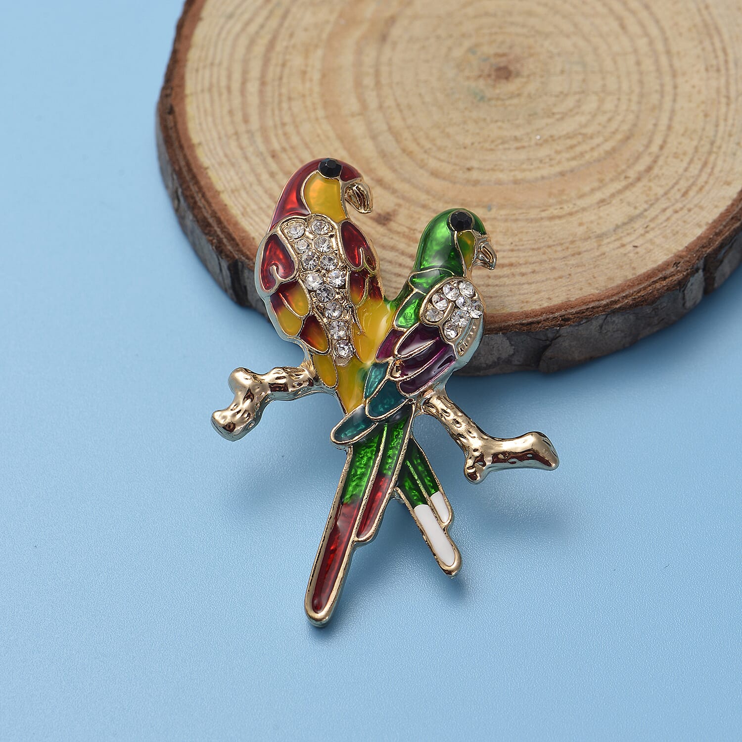 Black and White Austrian Crystal Enamelled Love Bird Brooch