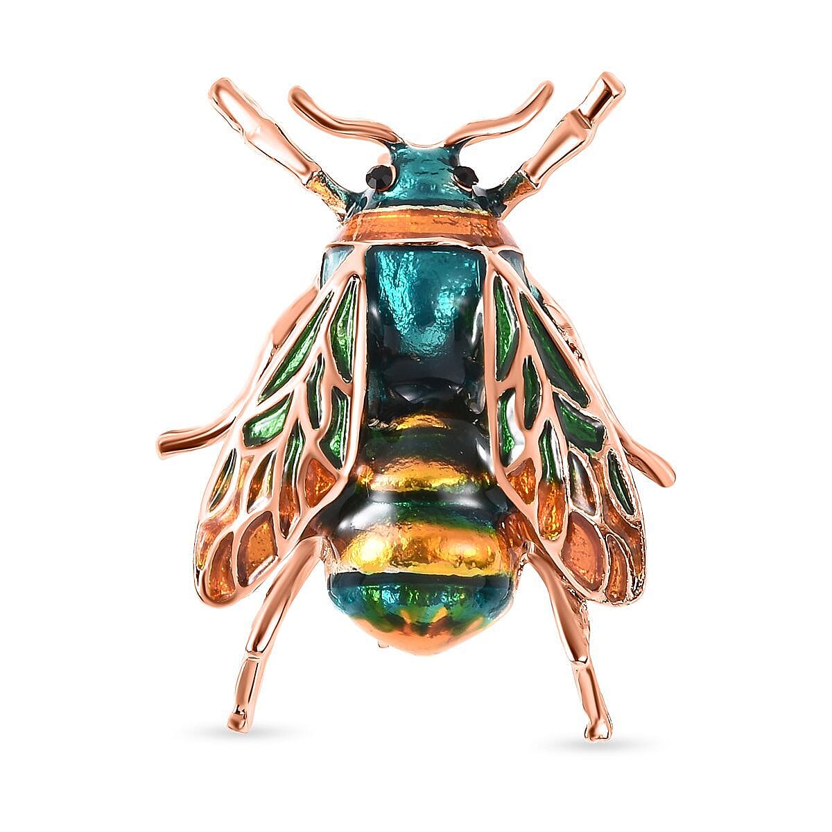 Black Austrian Crystal Enamelled Bee Brooch in Yellow Gold Tone