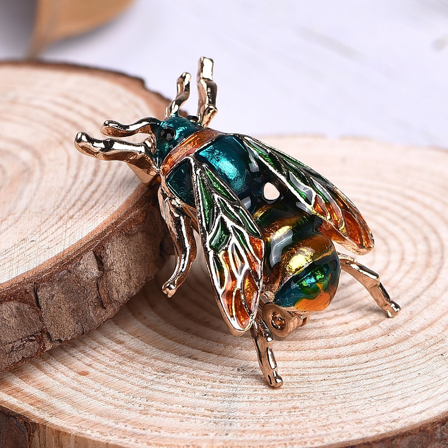 Black Austrian Crystal Enamelled Bee Brooch in Yellow Gold Tone